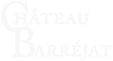 Logo Château Barréjat avec lettrage blanc et initiales C et B entrelacées sur fond noir.